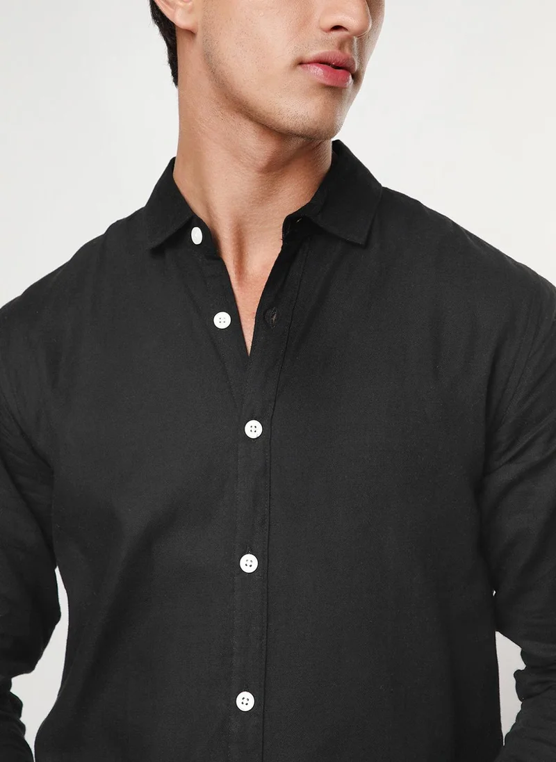 Urbano Fashion  Urbano Fashion Men's Black Linen Blend Full Sleeve Relaxed Fit Casual Solid Shirt for Men | Best Price UAE